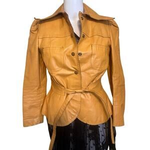 Gassy Jack Leather Jacket Women's Mustard Tan Boho Western Cowboy 70’s Vintage